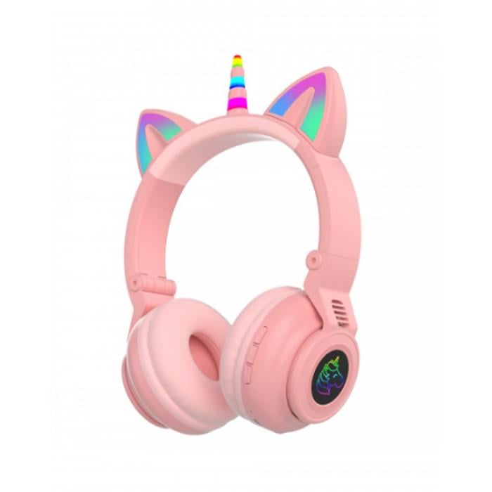 Навушники дитячі SUNROZ Ear STN-27 Cat LED Bluetooth Рожевий (49287)