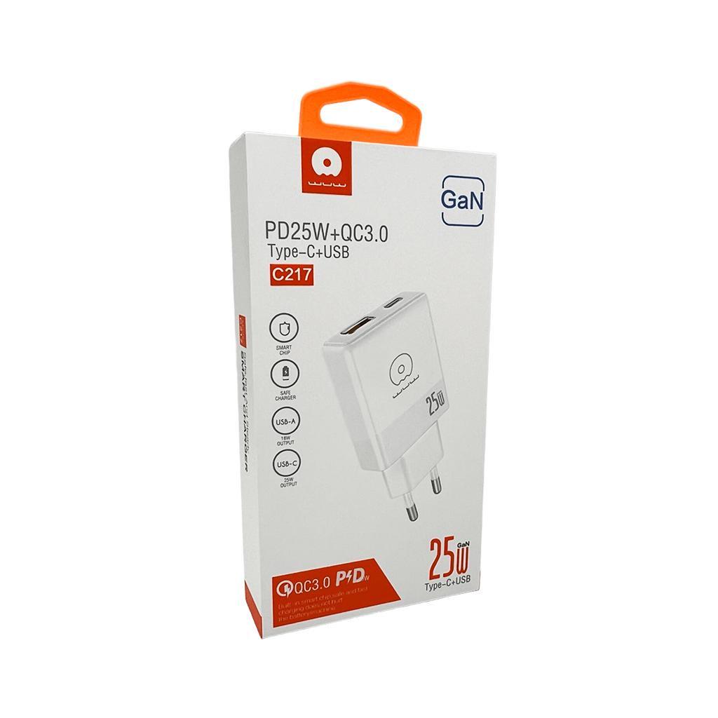 Зарядний пристрій для WUW-C217 PD 25W USB A + Type-C White (C217)