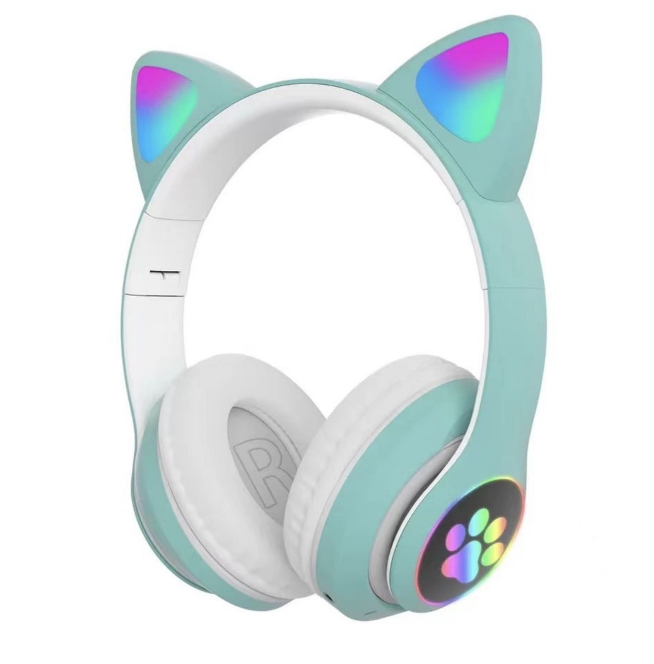 Наушники беспроводные детские SUNROZ Cat JST-28 EarsPows с кошачьими ушками и RGB подсветкой microSD/AUX/Bluetooth Бирюзовый - фото 1