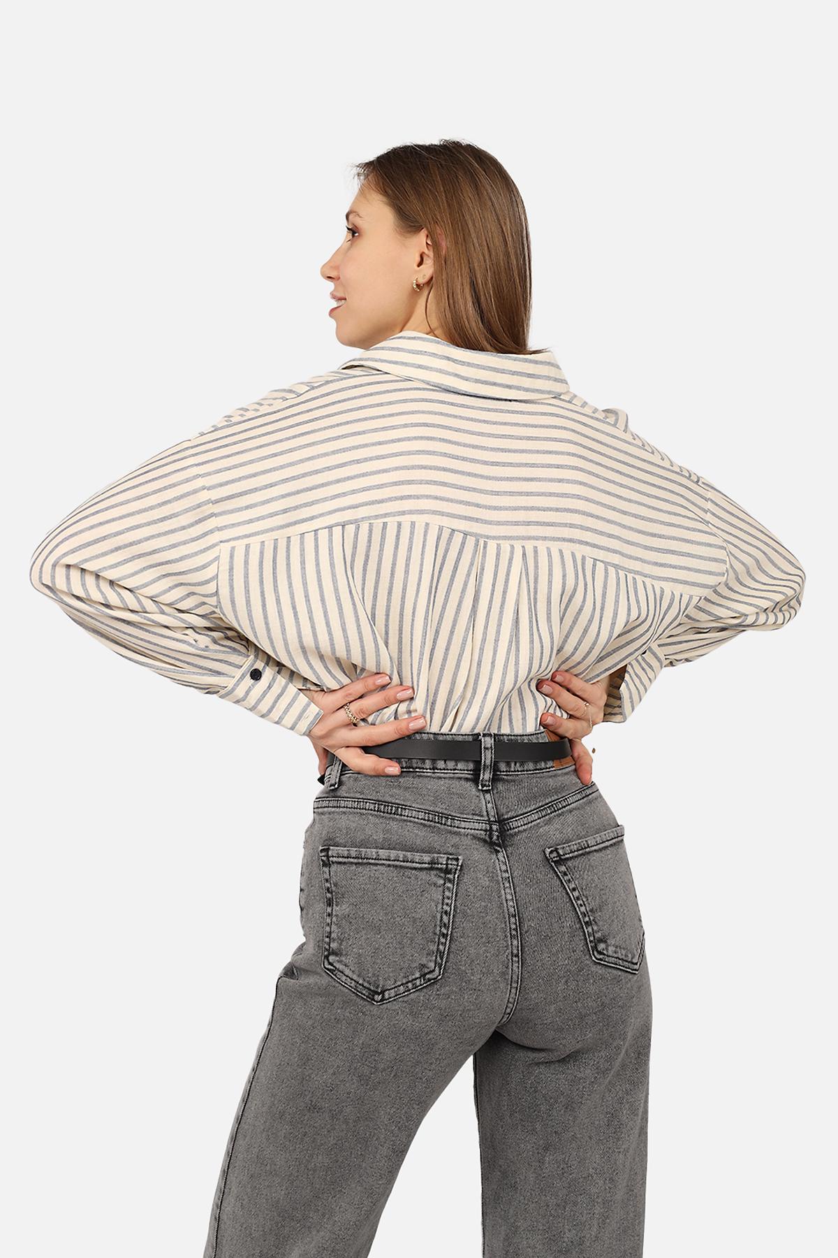 Рубашка с длинным рукавом ЦБ-00269355 женская р. 48 Синий (SKT001043169) - фото 3