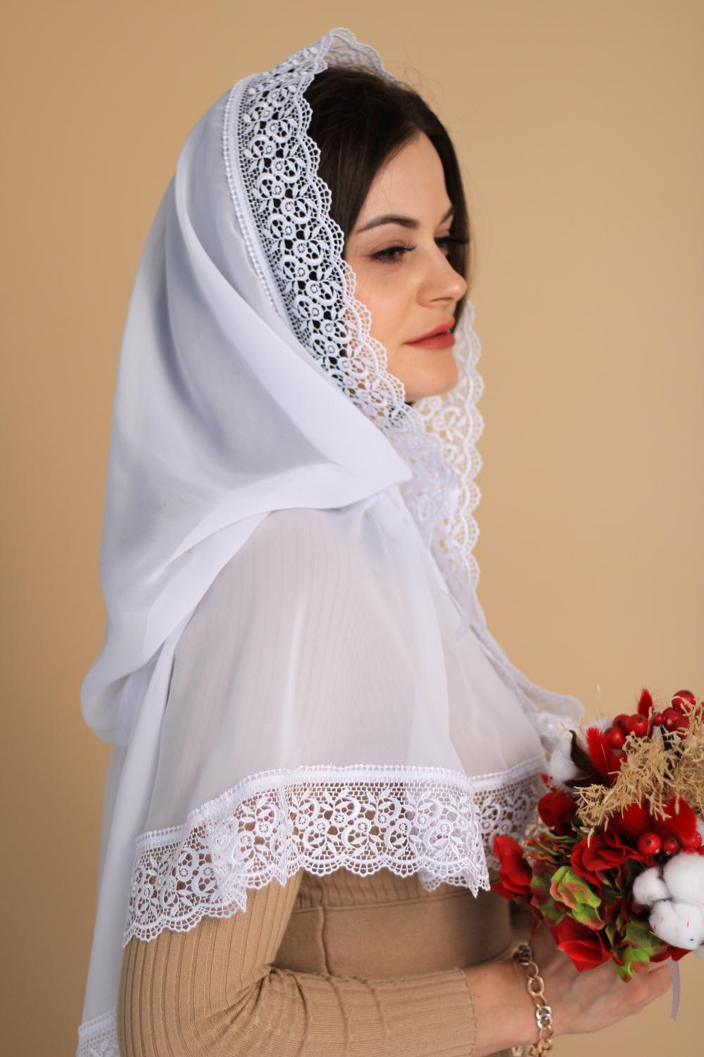 Палантин для храму на голову 80x120 см Білий (п017) Палантин для храму на голову 80x120 см Білий (п017)