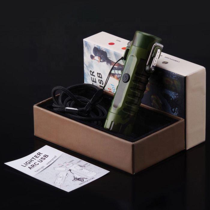 Водонепроницаемая USB зажигалка с фонариком со встроенным аккумулятором электроимпульсная 2 дуги - фото 6