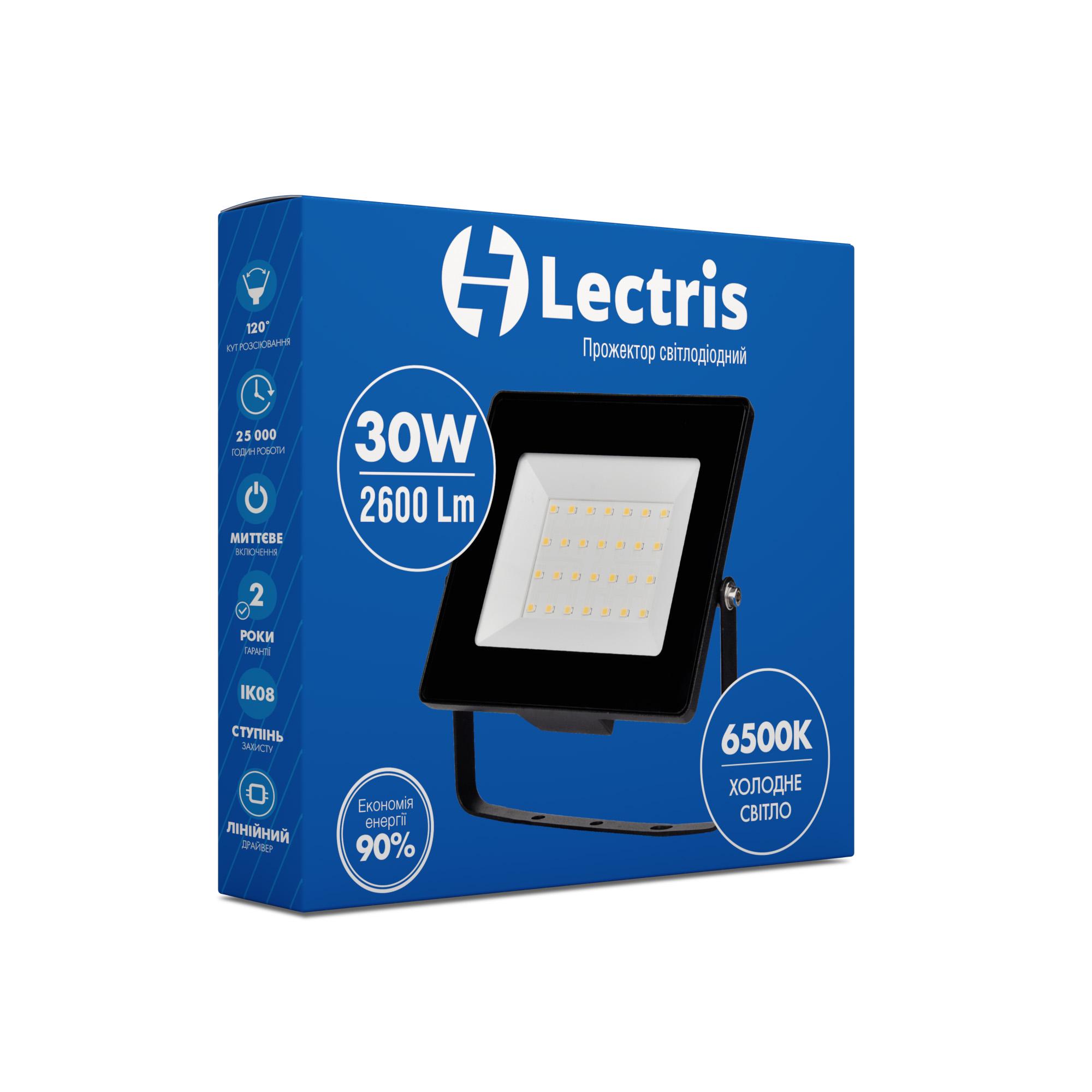 Светодиодный прожектор Lectris 30W 2600Лм 6500K 185-265V IP65  1-LC-3003 - фото 2