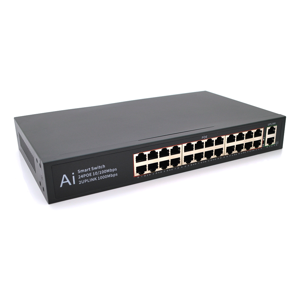 Комутатор мережевий Merlion 24 PoE 10/100 2 RJ45 10/100/1000 Мбіт вбудований БП 52V 5,8A (YUT_V4699)