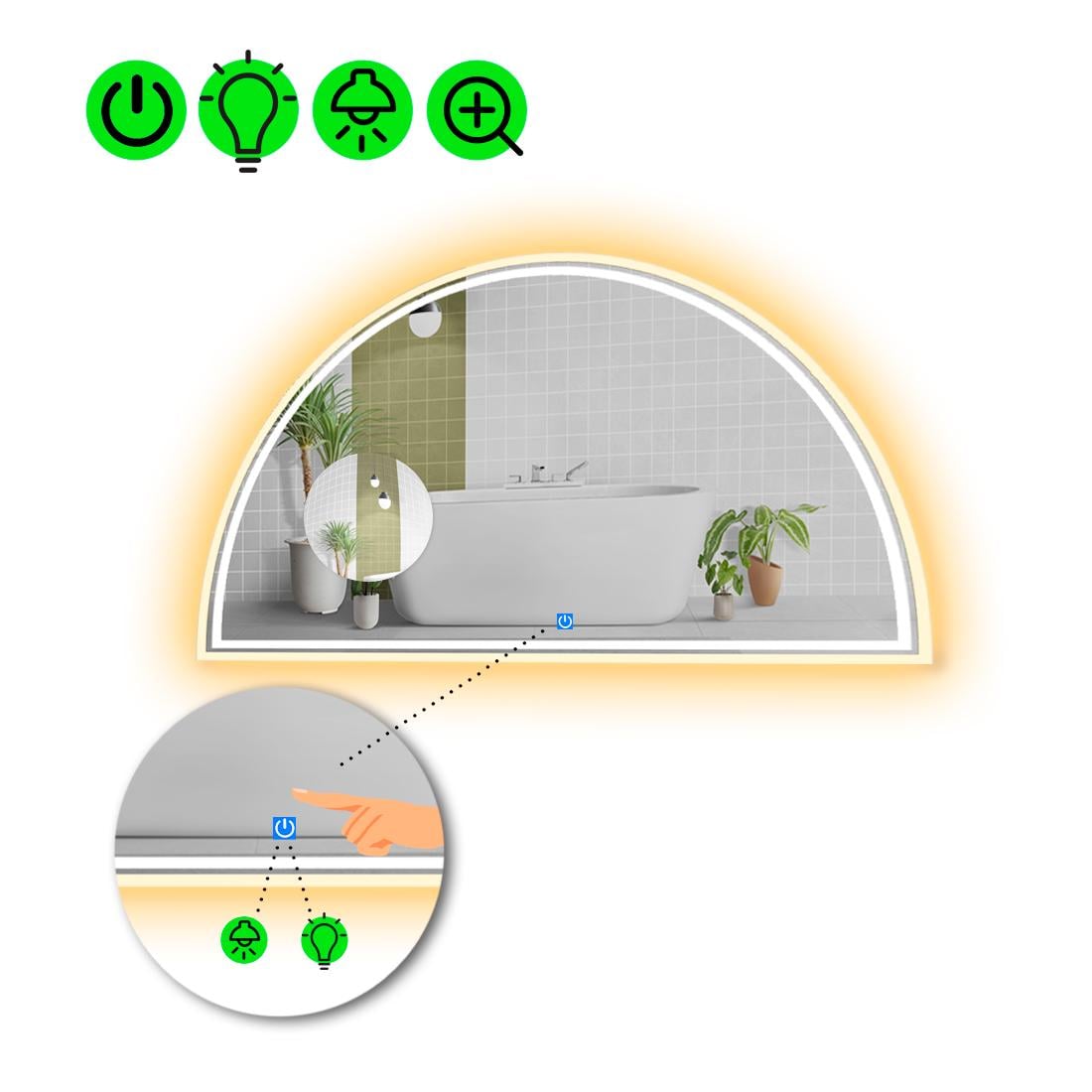 Зеркало с LED подсветкой Cerhio 4 с сенсором и увеличительной линзой без подсветки 90x45 см (8776279)