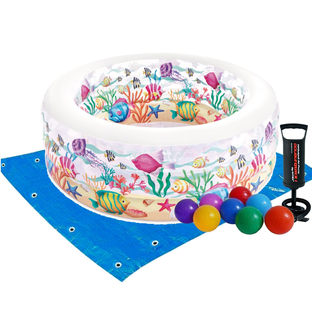 Басейн надувний дитячий Акваріум вініловий з насосом/підстилкою кульками 360 л 152х56 см Білий (21-9-58480.2)