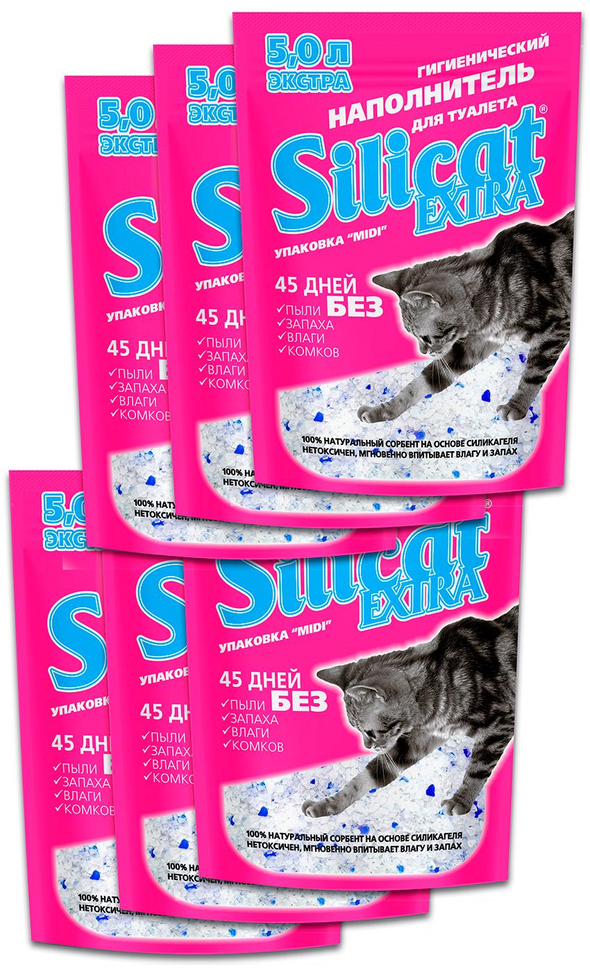 Наповнювач для котячого туалету Silicat Extra силікагелевий 5,0 л x 6 шт. 30 л