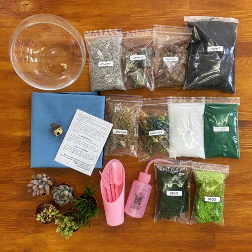 Набір для створення флораріуму Коса ваза 16 см з кольоровими пісками Набір для створення флораріуму Коса ваза 16 см з кольоровими пісками