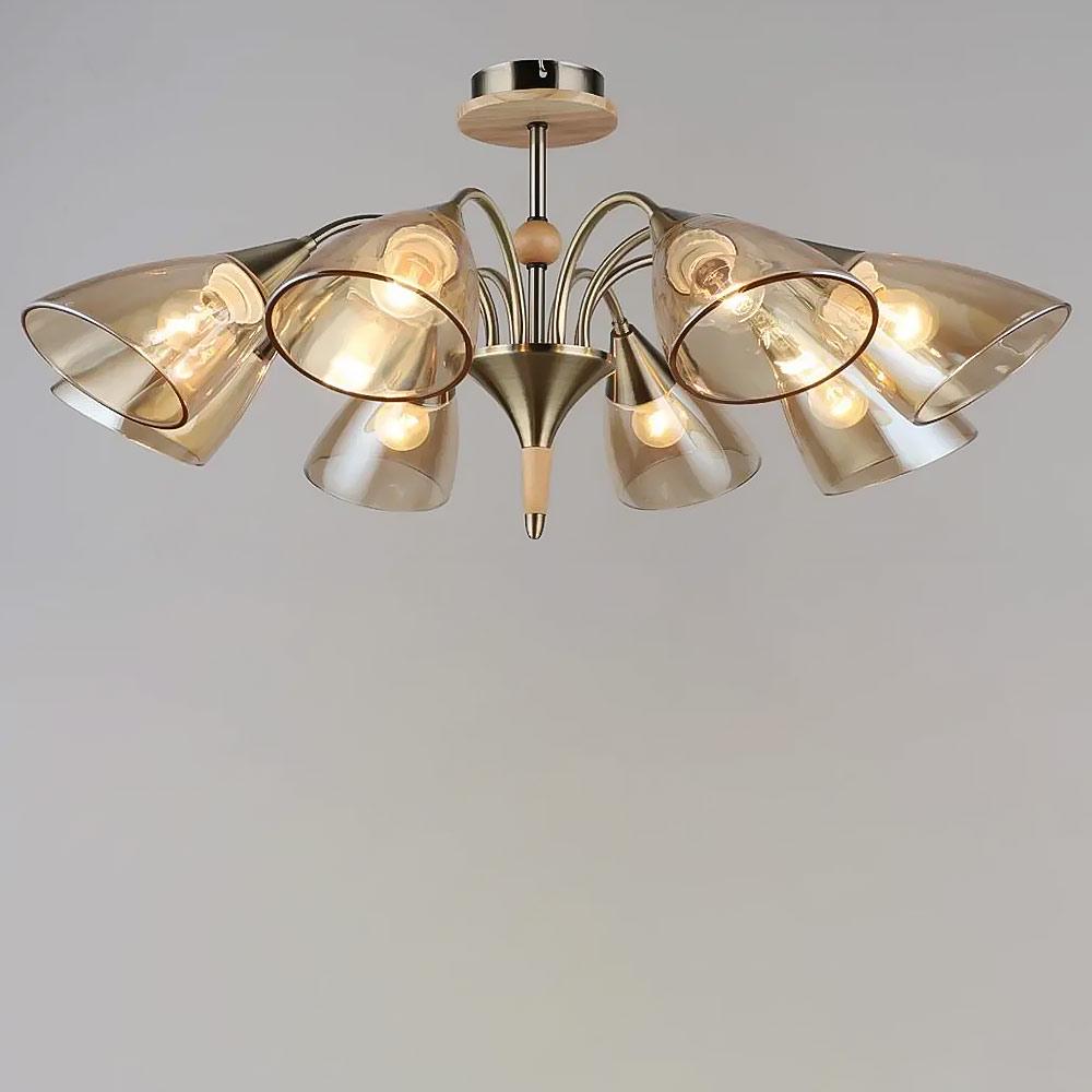 Люстра потолочная Light House SR-19162/8 AB+WOOD E27 755х365 мм Бронзовый/Янтарный (78156)