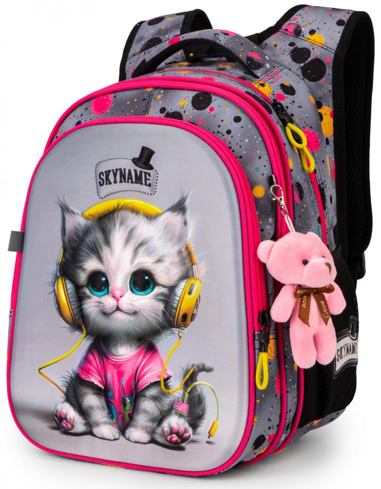 Школьный рюкзак для девочки Winner One SkyName Котенок в наушниках 1-7 класс 6-13 лет Серый (R1-063)