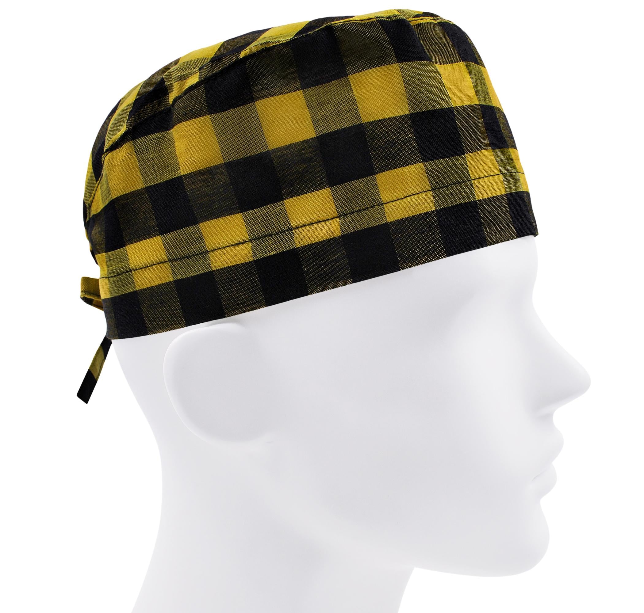 Шапочка медицинская мужская FloralScrubs Клетка желто-черная универсальная (М136)