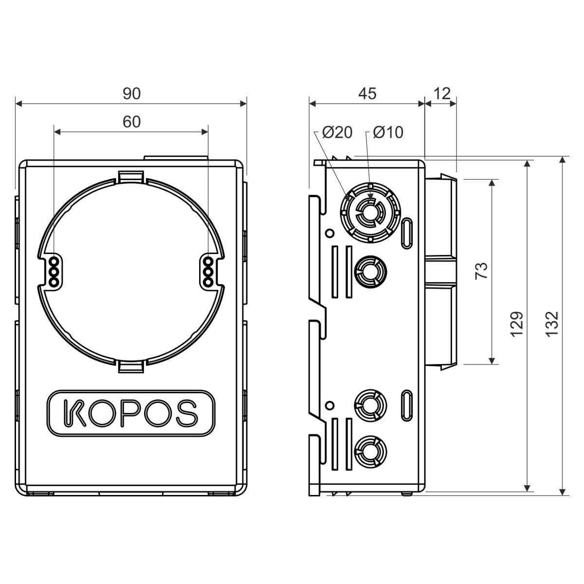 Коробка установочная KOPOS кирпич-бетон универсальный ПВХ 73х90х132х57 мм (KUH 1_KA) - фото 2