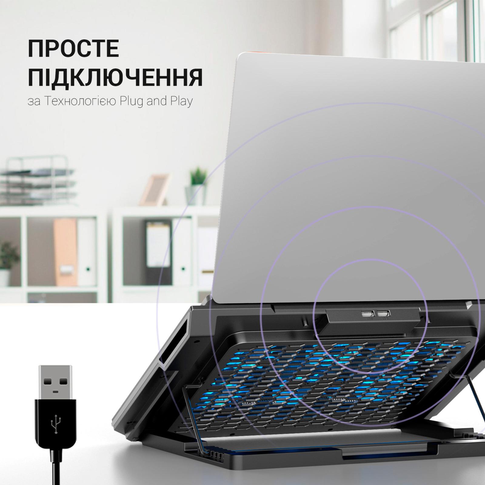 Підставка для ноутбука регульована GamePro CP890 6 вентиляторів USB-хаб RGB Чорний (628242) - фото 6