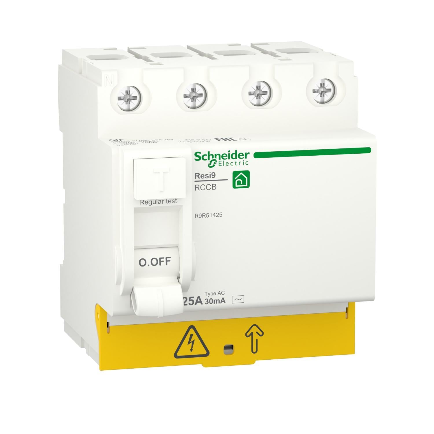 Реле дифференциальное 4P 25А RESI9 30 mA АС 6kA Schneider R9R51425 (SW-115628)