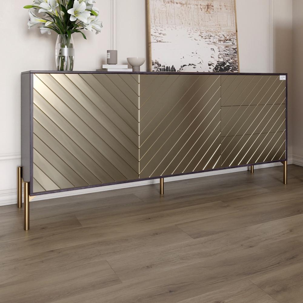 Комод Lion Амарант с золотыми металлическими ножками 168x40x76,5 см Бетон темный/Перламутровый металлик (LION-041979)