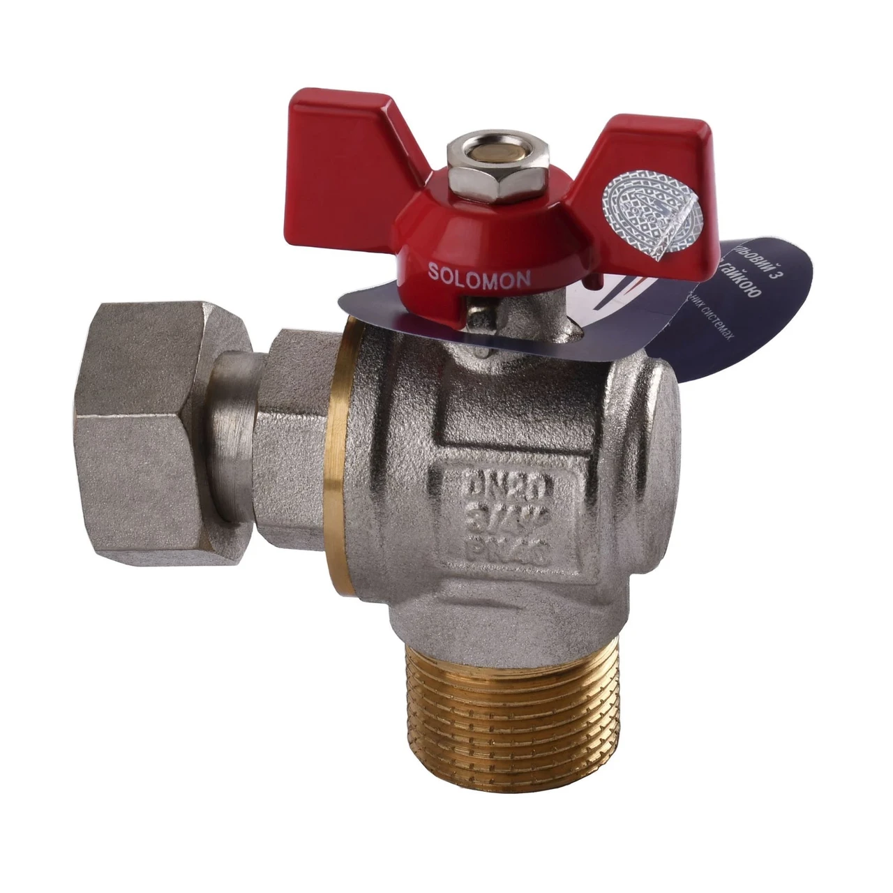 Кран кульовий кутовий з американкою Solomon 1/2" посилений B1043 (1200000242) - фото 2 Кран кульовий кутовий з американкою Solomon 1/2" посилений B1043 (1200000242) - фото 2