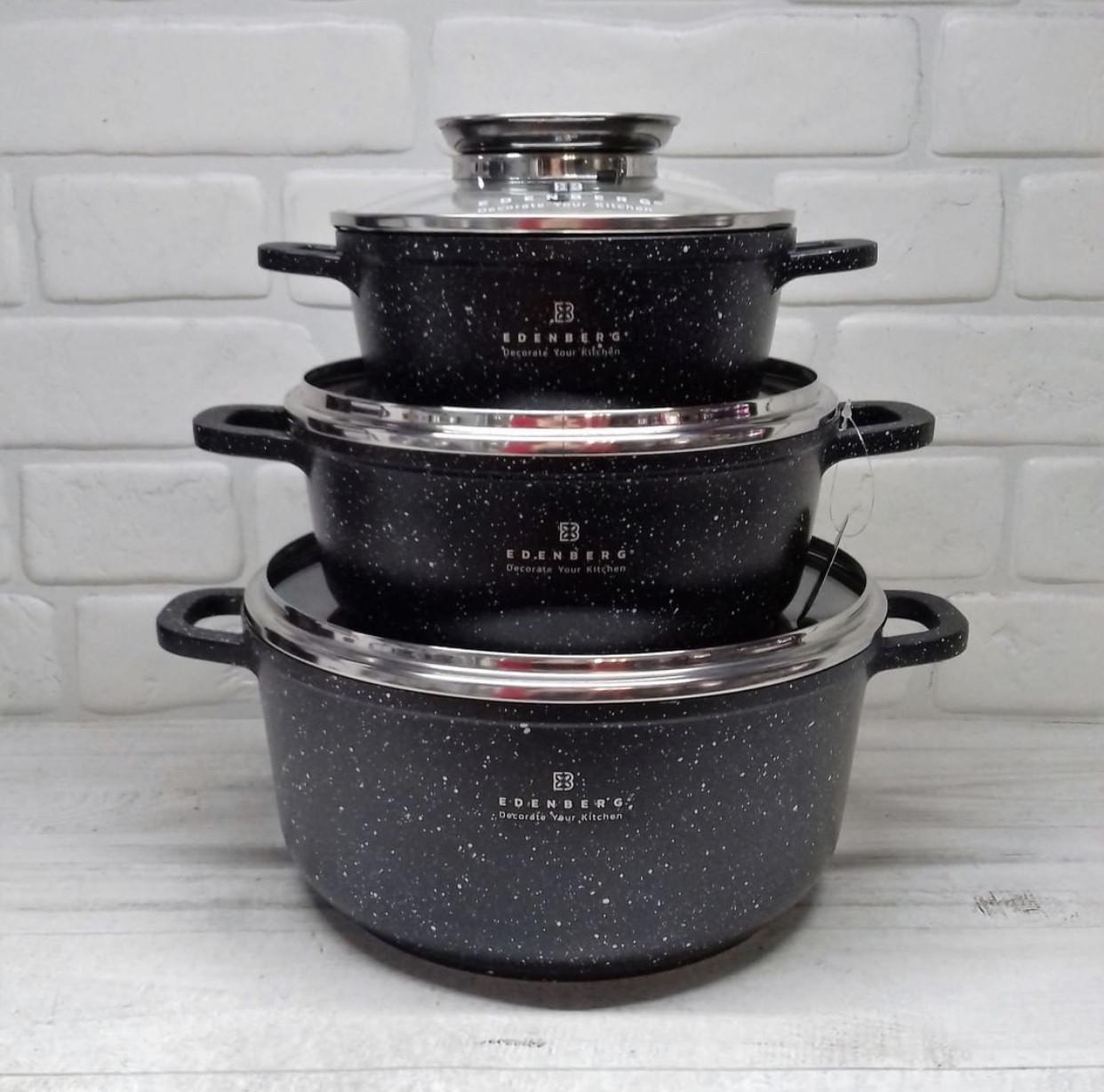 Набір казанів Edenberg 14 пр. з мармуровим антипригарним покриттям (EB-3990) - фото 6 Набір казанів Edenberg 14 пр. з мармуровим антипригарним покриттям (EB-3990) - фото 6