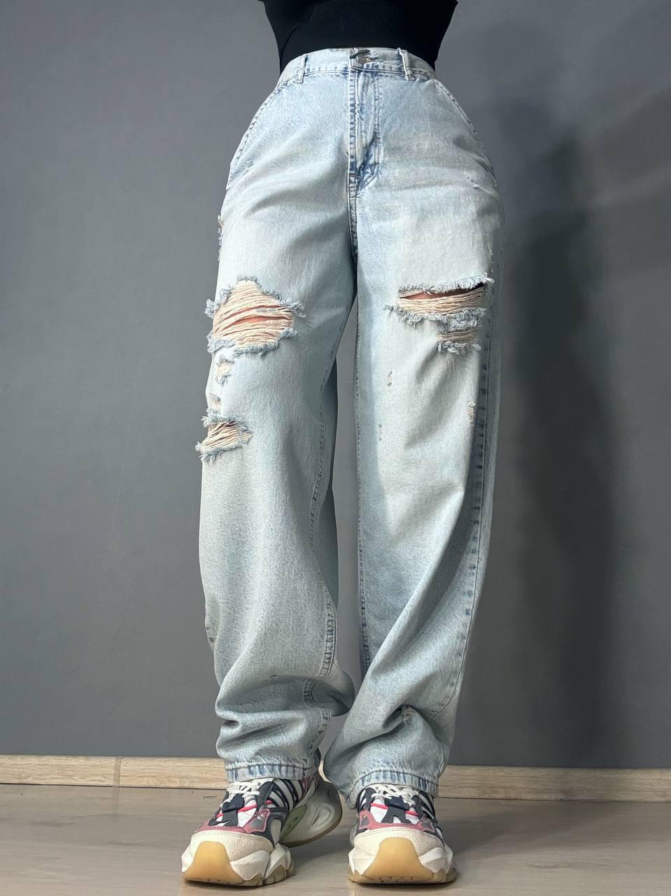 Джинсы женские Its Basic 2952-1-12 skater jeans широкие рваные р. 36 Голубой (7366)