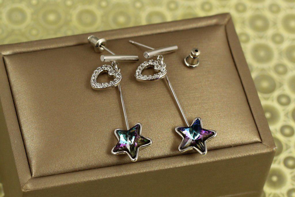 Серьги подвески Xuping Jewelry звезда с фиолетовыми камнями 3,7 см Серебристый (29294782)