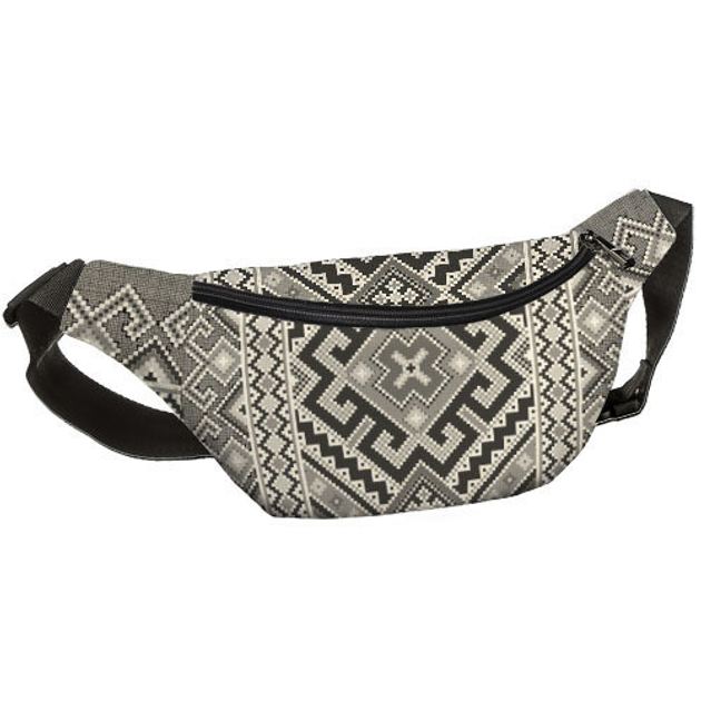 Сумка-бананка через плече та на пояс Presentville Bumbag Орнамент сірий 27х16 см (BB_UKR001_BL)