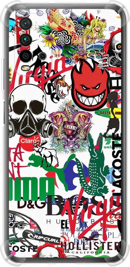 Чехол на Xiaomi Redmi 9T Many different logos (4022sp-2257-42517) Чехол на Xiaomi Redmi 9T Many different logos (4022sp-2257-42517)