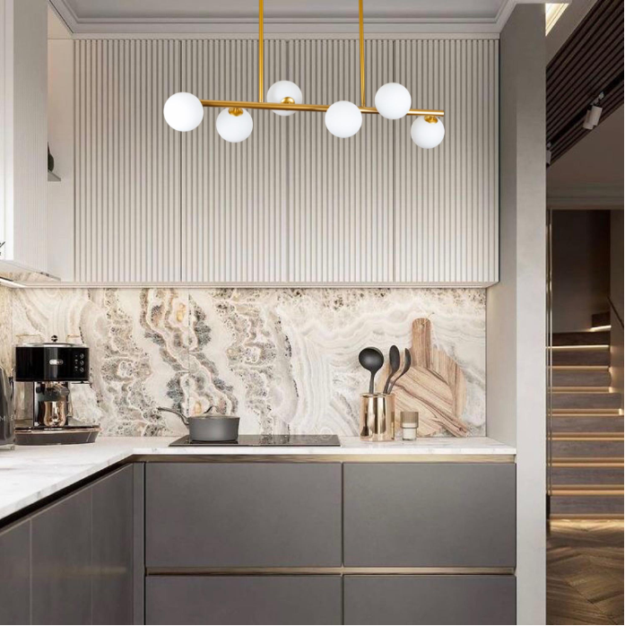 Люстра довга на 6 ламп з білими кулями Золотий (61-J2023-6 BRONZE+WH) - фото 2 Люстра довга на 6 ламп з білими кулями Золотий (61-J2023-6 BRONZE+WH) - фото 2