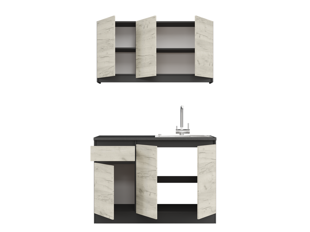 Кухня готовая Эверест К-5 Эко без столешницы 1,2 м Антрацитовый/Крафт белый (26024) - фото 2