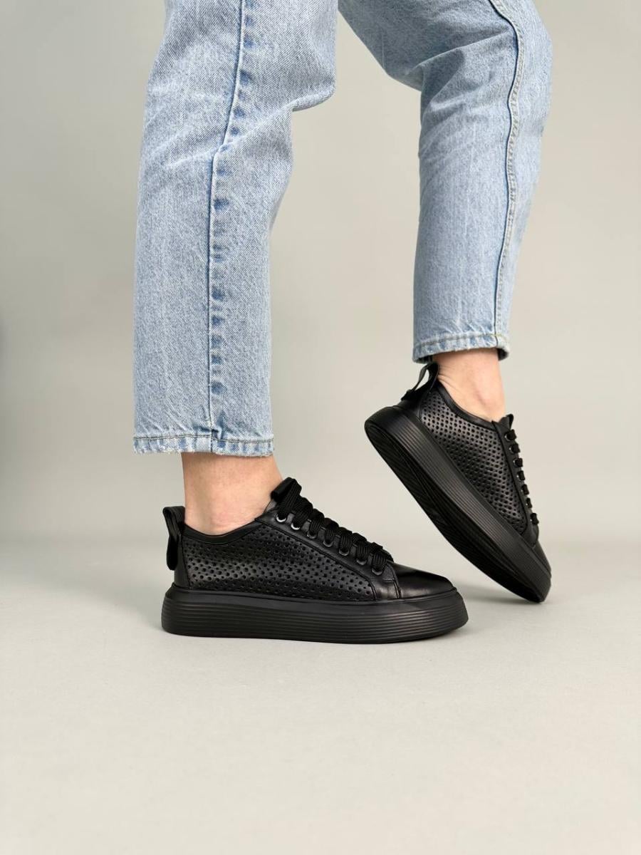 Кеды женские кожаные с перфорацией р. 39 Черный (6710/39)