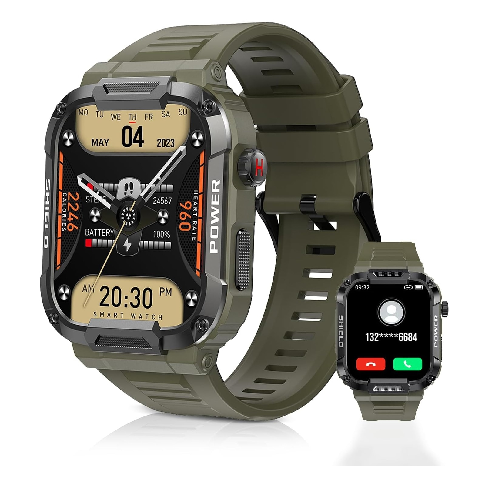 Смарт-часы военные Mevaden Modfit Armor Army противоударные/водонепроницаемые с возможностью звонков Зеленый - фото 8