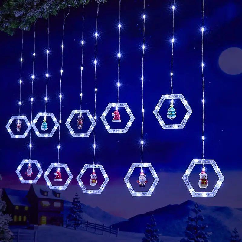 Гирлянда штора анимированная 10 фигурок 80 см шестигранная из пластика (opt-102741) - фото 3