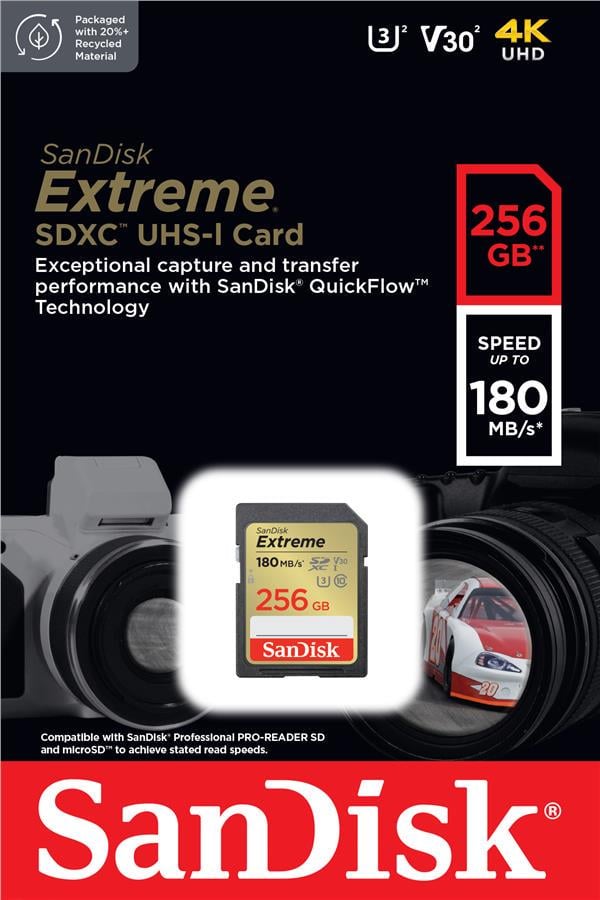 Карта памяти SanDisk SD Extreme 256 Gb C10 UHS-I U1 V30 (567916) - фото 2