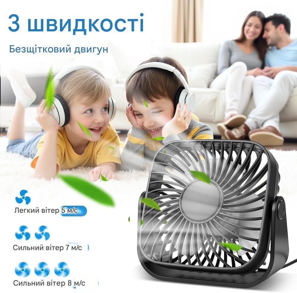 Настільний вентилятор безшумний з USB живленням K52 Чорний - фото 10