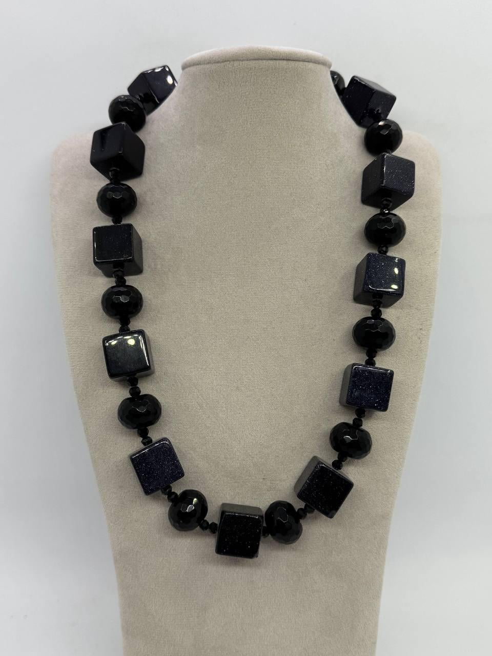 Намисто з авантюрину 15x15 мм 45 см Синій (13011)