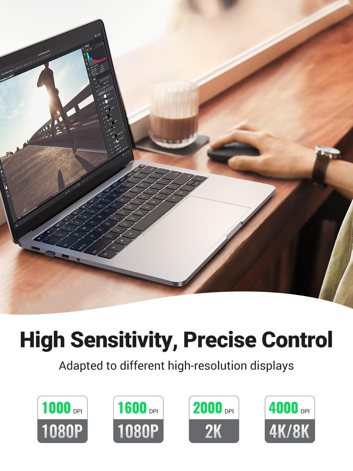 Мышка беспроводная UGREEN 4000 DPI 2.4G с USB-приемником оптическая Черный (90372) - фото 6