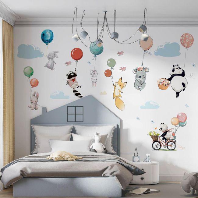Стикеры детские на стену Животные на шарах Sticker Wall SW-00001009 60х120 см 3 листа 180х120 см