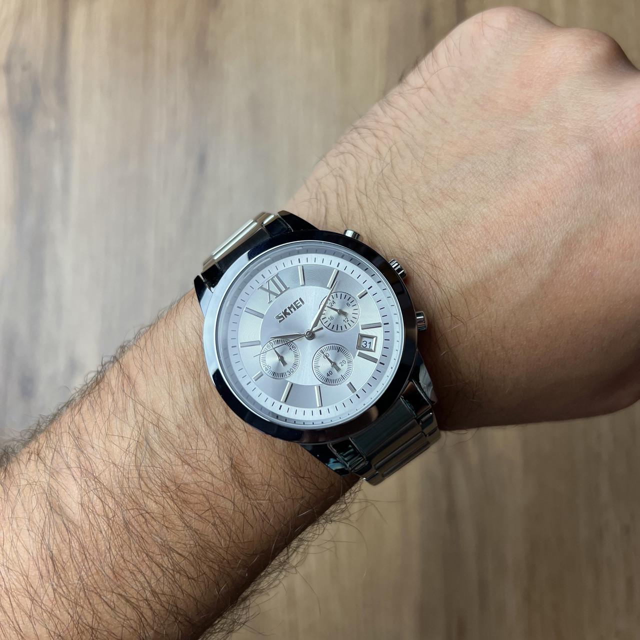 Часы мужские металлические Skmei с датой Серебристый (z069-1) - фото 2 Часы мужские металлические Skmei с датой Серебристый (z069-1) - фото 2