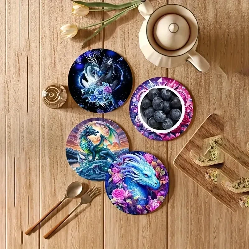 Набор из деревянных подставок под чашки Дракон и розы 6 шт. - фото 5 Набор из деревянных подставок под чашки Дракон и розы 6 шт. - фото 5