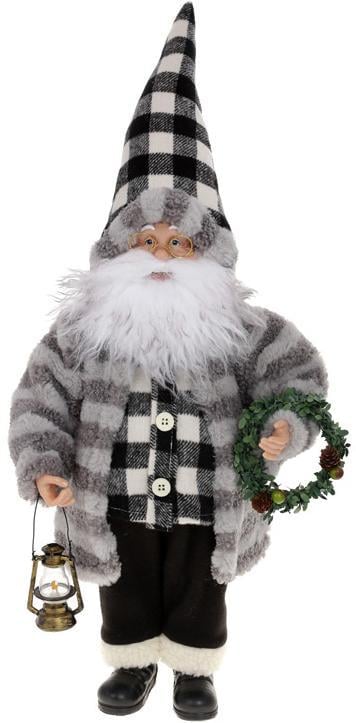 Фигура новогодняя Санта Клаус с Фонарем и Венком 45 см в сером Фигура новогодняя Санта Клаус с Фонарем и Венком 45 см в сером