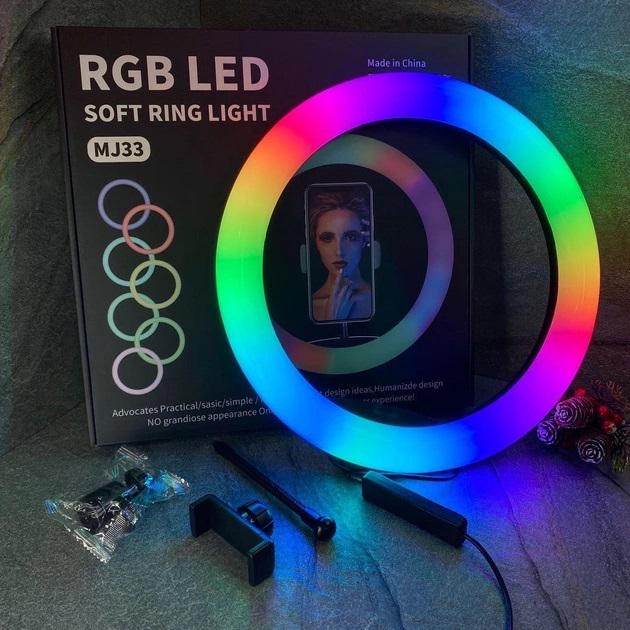 Кольцевая лампа MJ33 RGB с держателем для смартфона 33 см - фото 2