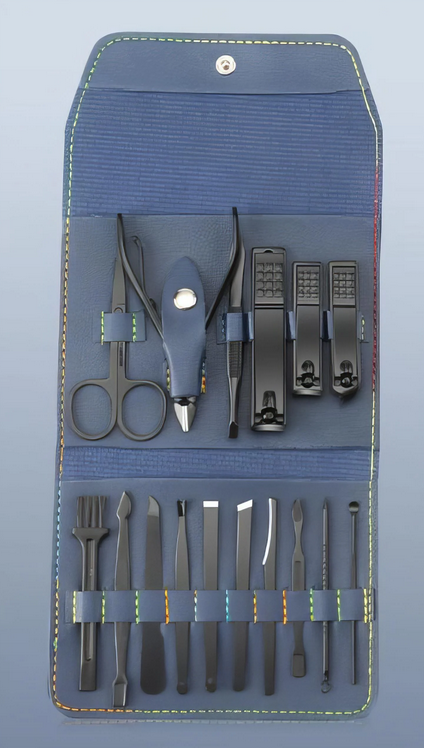Набір інструментів для манікюру педикюру 16 шт. Синій
