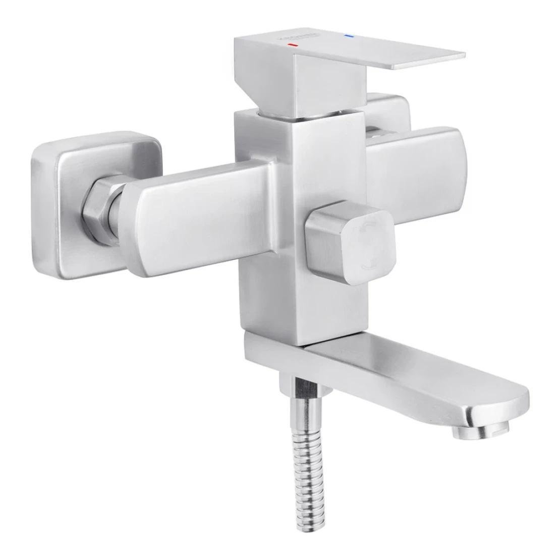 Смеситель для ванны Kroner KRP Edelstahl Kubus ESG060 с душевым гарнитуром Никель (CV023012)