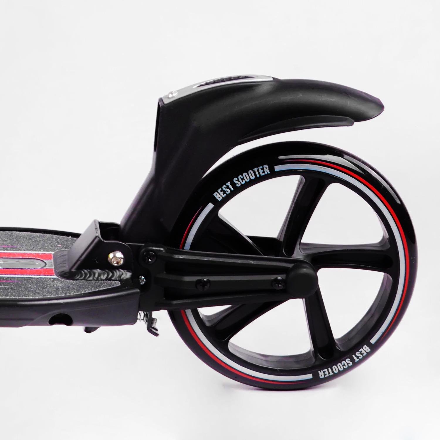 Самокат двухколесный складной Best Scooter фонарик и 2 амортизатора Black/Red (114434) - фото 4