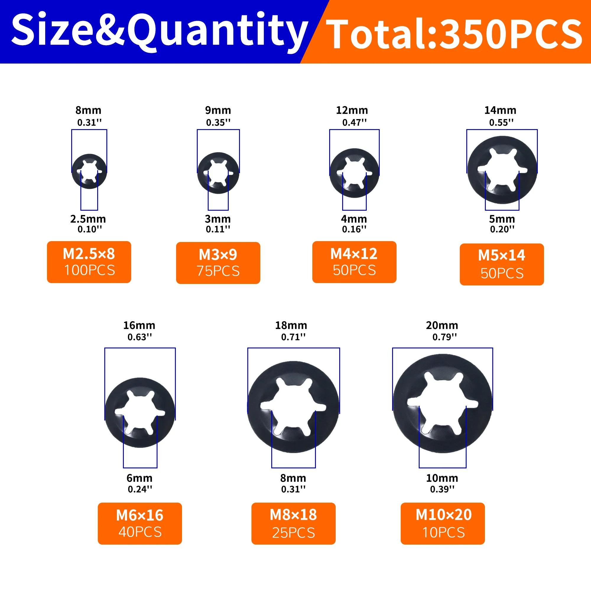 Набір стопорних кілець шайб M2.5/M3/M4/M5/M6/M8/M10 350 шт. (142594) - фото 4 Набір стопорних кілець шайб M2.5/M3/M4/M5/M6/M8/M10 350 шт. (142594) - фото 4