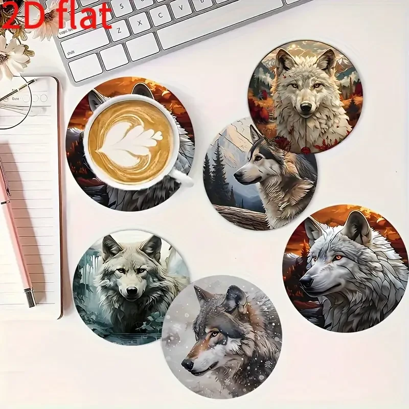 Набор деревянных подставок под чашки Волки 6 шт.