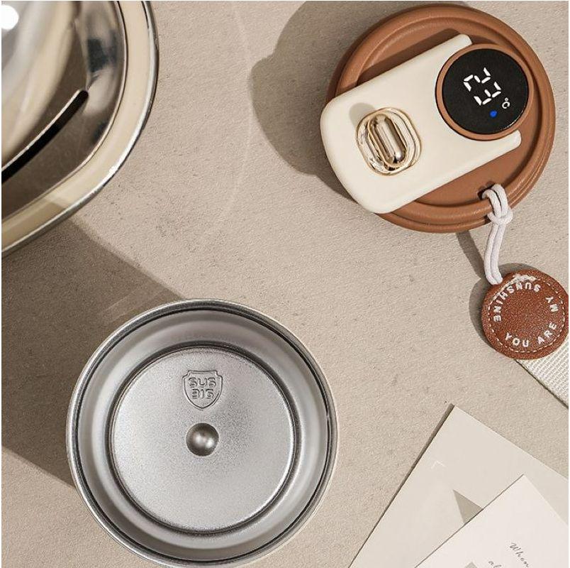 Термокухоль з інтелектуальним дисплеєм температури нержавіюча сталь з коричневою кришкою 420 мл Білий (2466192152) - фото 4