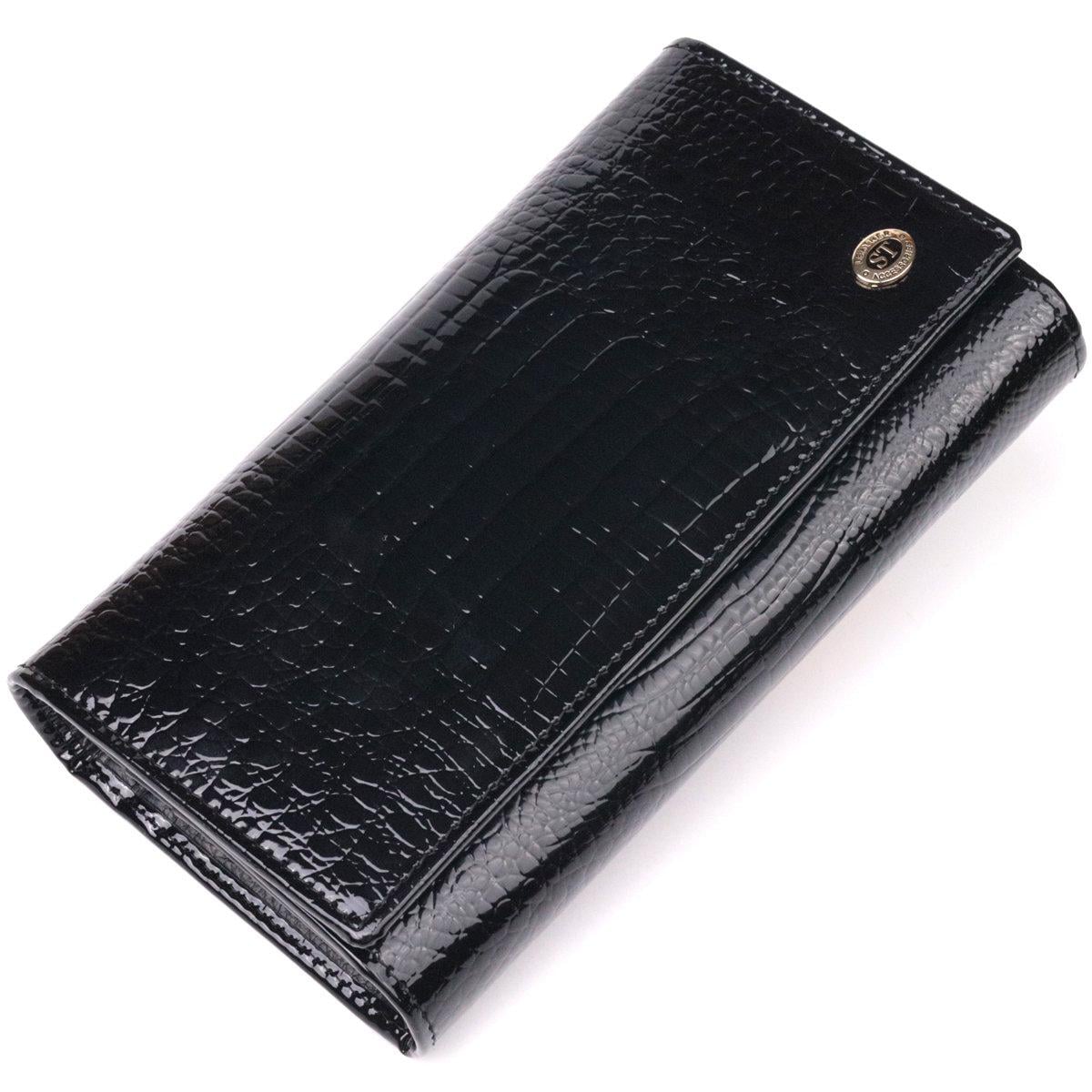 Кошелек женский ST Leather 19403 лакированный с визитницей из натуральной кожи Черный (168-136-19403)