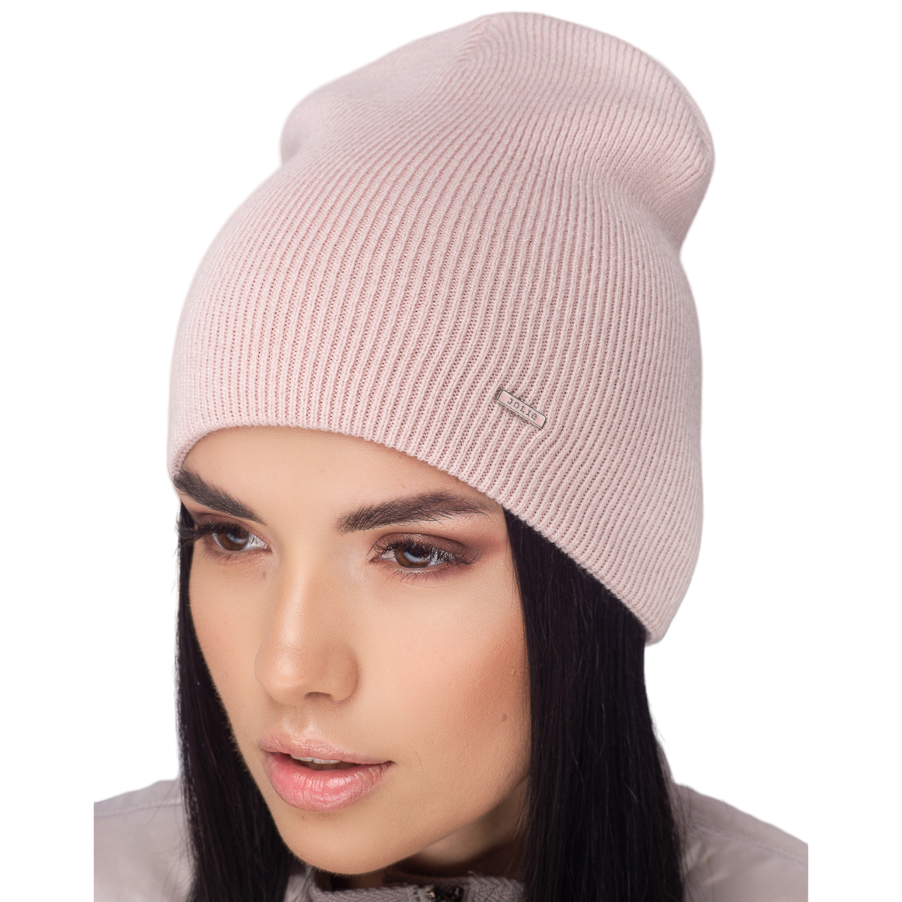 Шапка жіноча напіввовняна Leks Греммі one size Світлий пудровий - фото 1