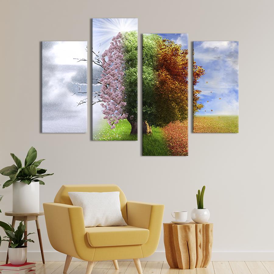 Модульная картина из четырех частей на холсте интерьерная картина Разные времена года на дереве 89x56 см (585-42)