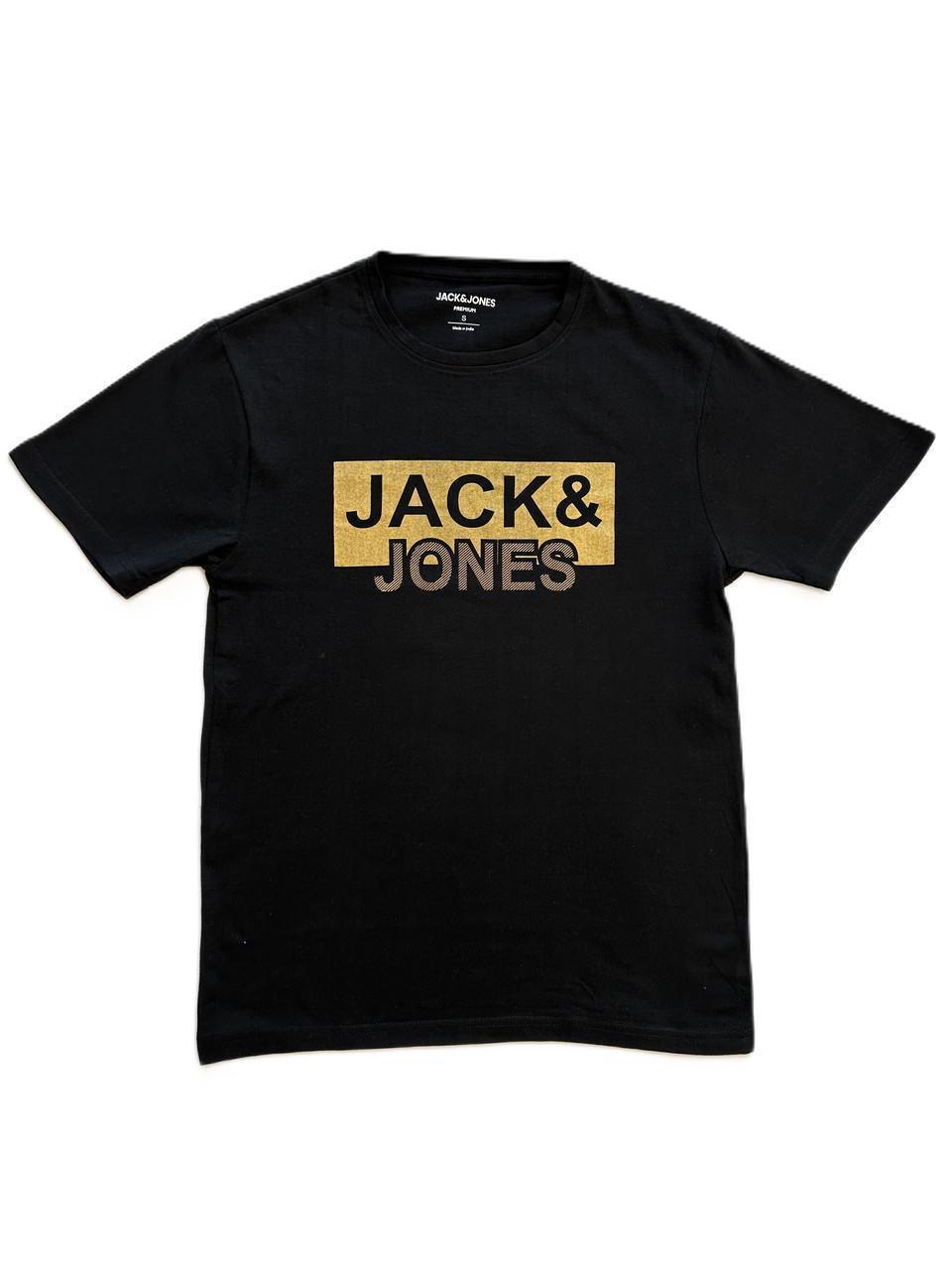 Футболка Jack & Jones 12217167-3 з золотим написом S Чорний (2485947616)
