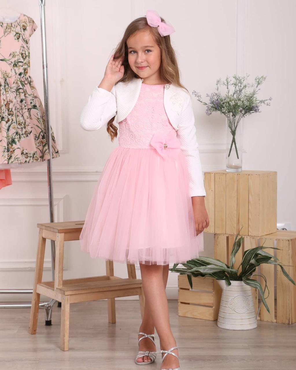 Платье праздничное для девочки с болеро 128 см Розовый - фото 2